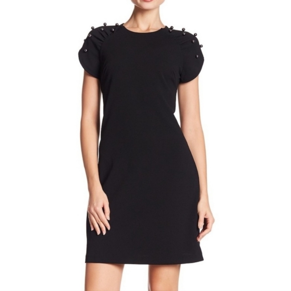 Betsey Johnson Black Sheath Beaded Sleeve Dress